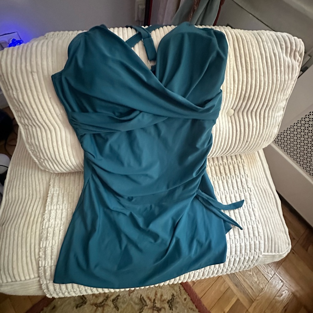 Teal Wrap-Style Swimdress